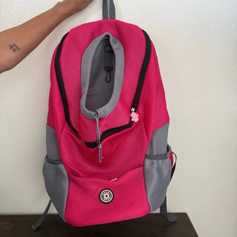 Sport Pet Travel Backpack Carrier Dog Front Chest Pet Carrier Pink & Gray